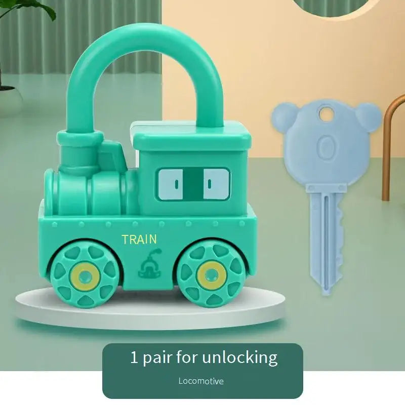 Brinquedo montessori de bloqueio e chave