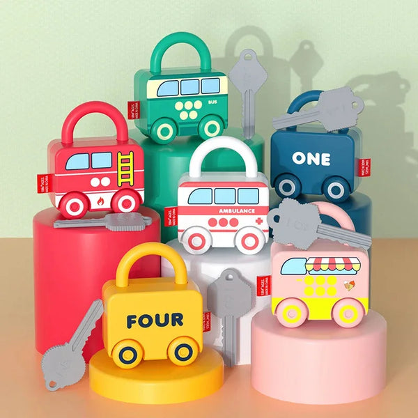 Brinquedo montessori de bloqueio e chave